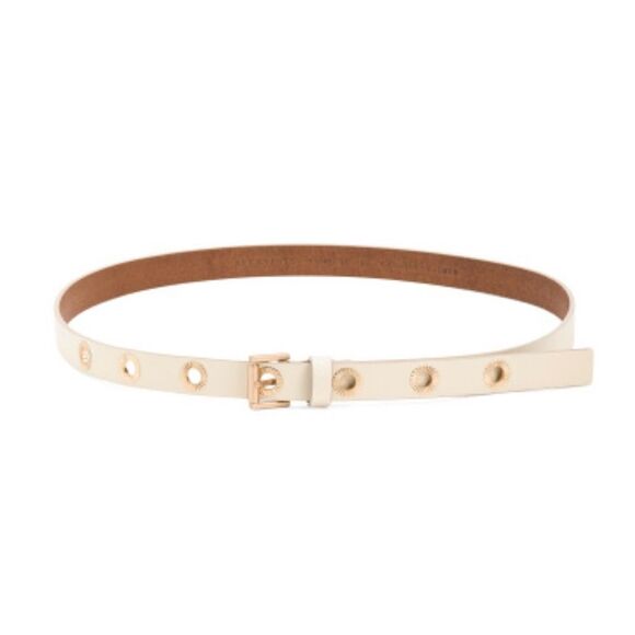 All Saints L-XL Ivory Genuine Leather Gold Tone Eyelet Belt main image 6